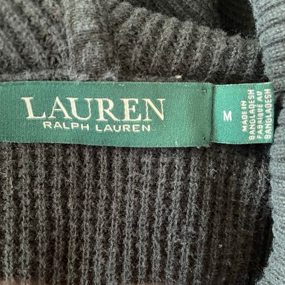 Lauren Ralph Lauren Black Waffle Weave Knit Hoodie Size MEDIUM Athleisure Fall - Picture 7 of 9
